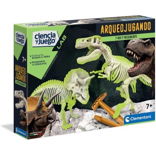 ARQUEOJUGANDO 2 EN 1 T-REX Y TRICERATOPS FLUORESCENTE | Manualidades | Set Construcción