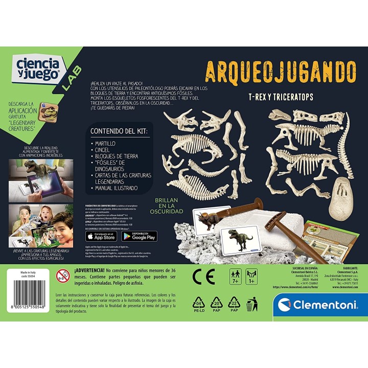 ARQUEOJUGANDO 2 EN 1 T-REX Y TRICERATOPS FLUORESCENTE | Manualidades | Set Construcción