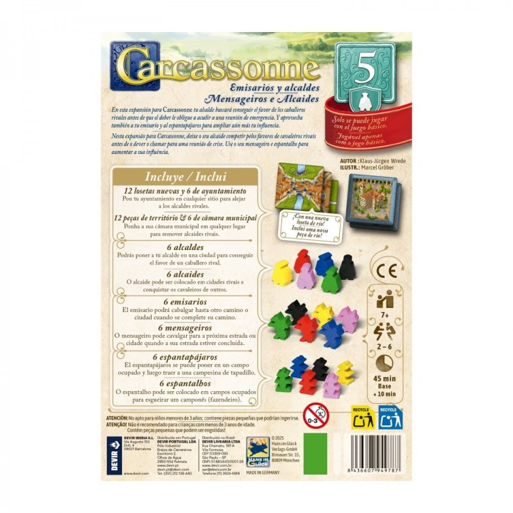 CARCASSONNE EXP.5 - EMISARIOS Y ALCALDES | Expansión Juego de Mesa | Juego de Mesa Estrategia