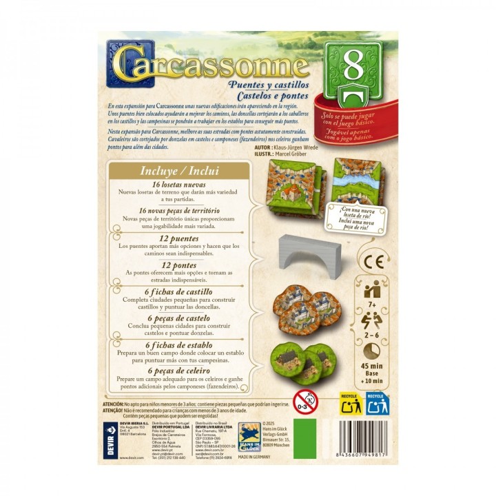 CARCASSONNE EXP.8 - PUENTES Y CASTILLOS | Expansión Juego de Mesa | Juego de Mesa Estrategia