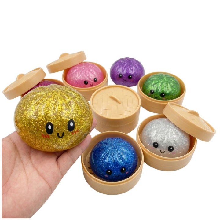 DISPLAY 12 DUMPLING SQUISHY GLITTER 10CM | Peluche | Coleccionable