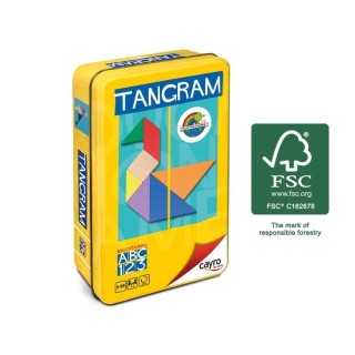 TANGRAM (MADERA FSC) DE COLORES EN CAJA DE METAL | Puzzle Lógica | Juego de Viaje
